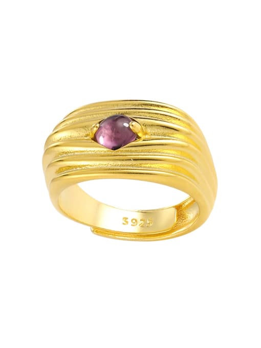 18K Gold [Purple Stone Style] 925 Sterling Silver Natural Stone Geometric Vintage Band Ring